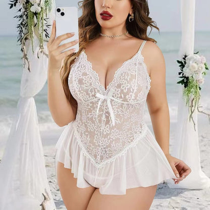 Lace Sleeveless Jumpsuit Underwear Deep V Pajamas