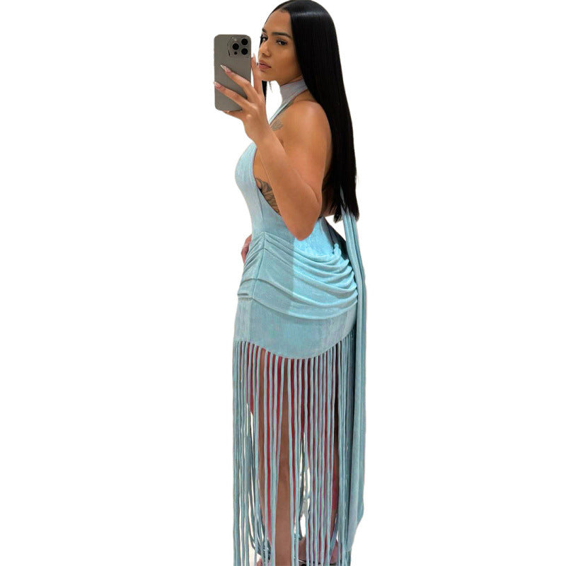 Summer Womens Fashion Tassel Backless Dress