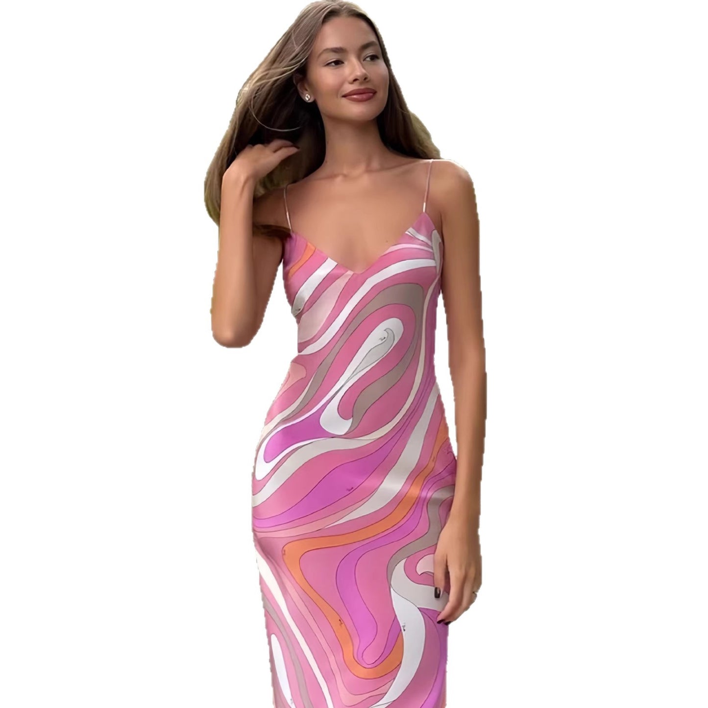 Resort Maxi Dress With Bold Contrasting Artistic Print