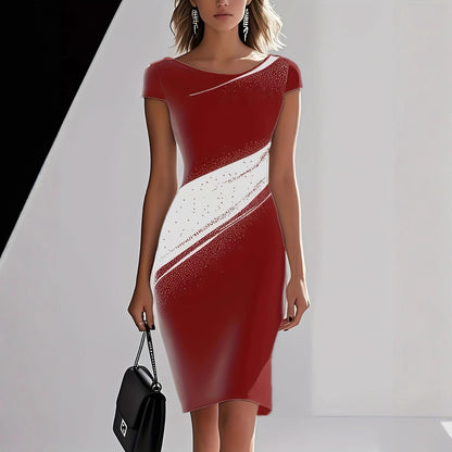 Elegant Black-and-white Contrast Long-sleeve Slim-fit Midi Dress