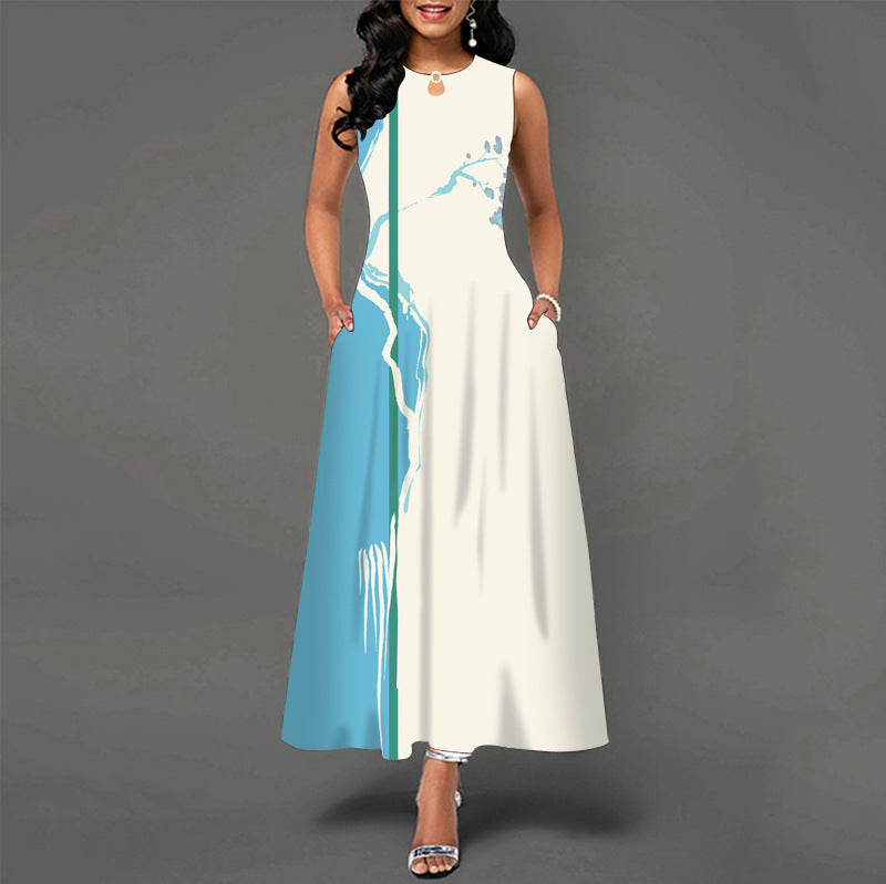 Womens Printed Crew-Neck Sleeveless Tank Dress