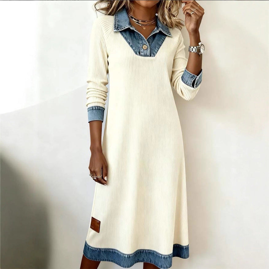 Womens Casual Distinctive Denim Patchwork Dress