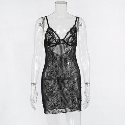 Midnight Temptation Sexy Sling Underwear Lace See-through Lace Bag Hip Pajamas Dress