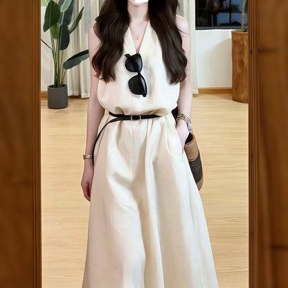 French-style V-neck Halter Sleeveless Tank Dress