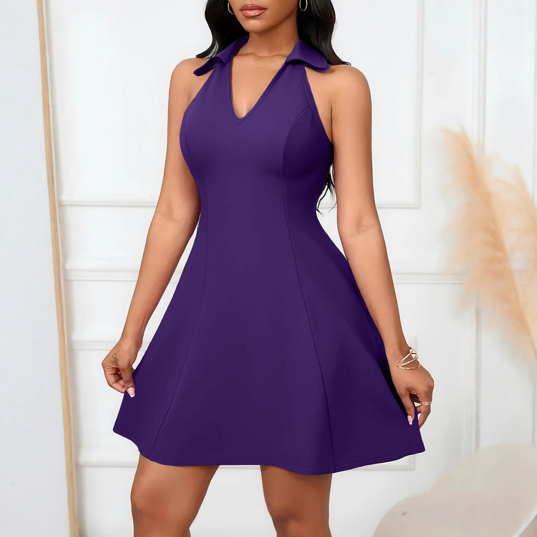 New Stylish And Elegant Casual Off-shoulder V-neck Belted Cropped Womens Dress