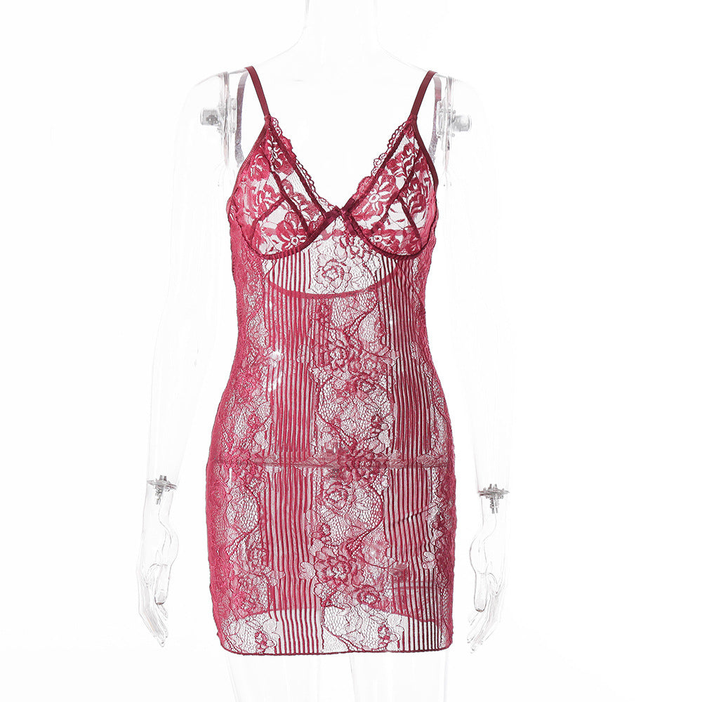 Midnight Temptation Sexy Sling Underwear Lace See-through Lace Bag Hip Pajamas Dress