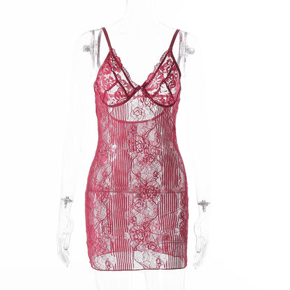 Midnight Temptation Sexy Sling Underwear Lace See-through Lace Bag Hip Pajamas Dress