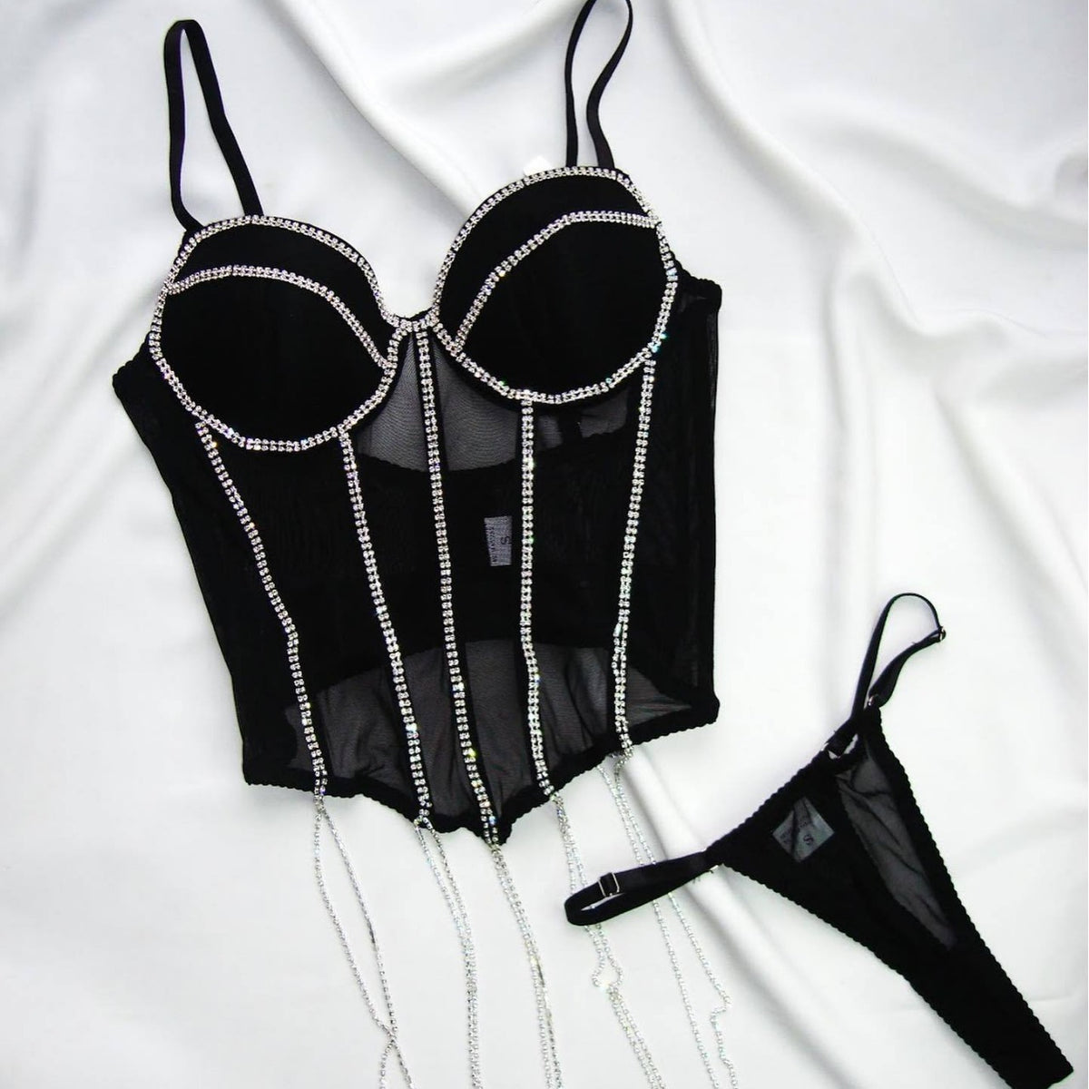 Slim-fit See-through Mesh Underwear Two-piece Set