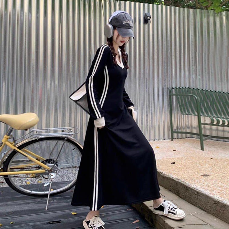 V Neck Long Sleeve A Line Dress For Women