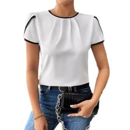 European And American Loose Casual Contrast Color Shirt Short Sleeve