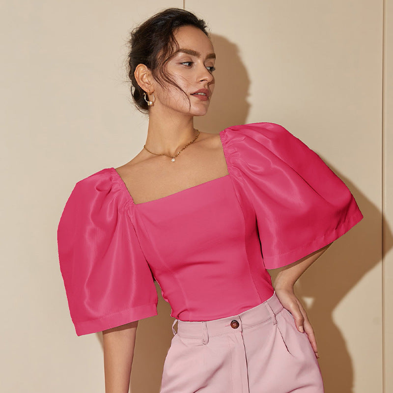 Women's Retro Lantern Sleeve Square Collar Elegant Top