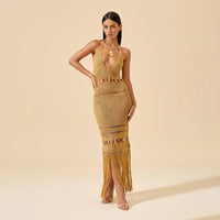 Strap Knit Sexy Hollowed-Out Fringe Maxi Dress