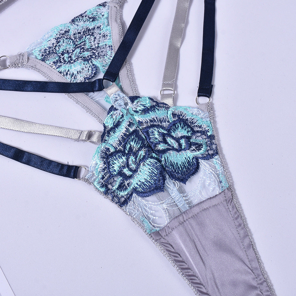 Underwear Push Up Embroidered Contrast Color Three-point Style