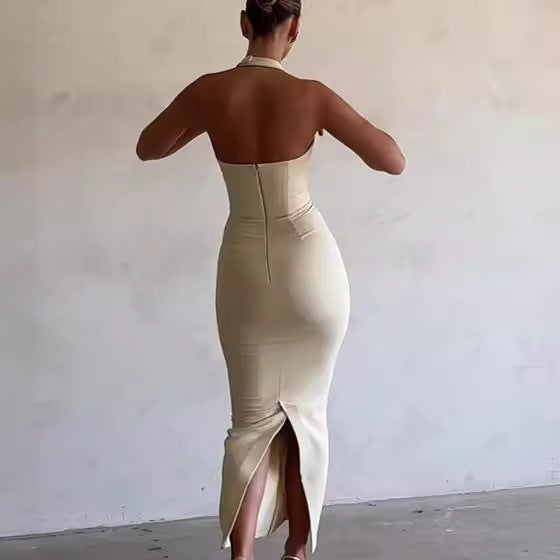 Womens Sleeveless Figure-flattering Neck-strap Dress
