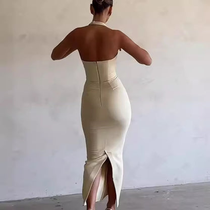 Womens Sleeveless Figure-flattering Neck-strap Dress