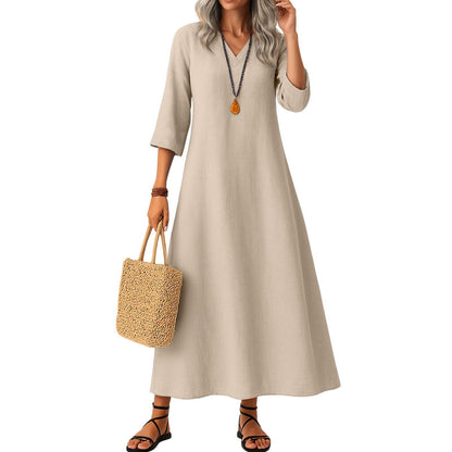 Slimming Cotton Mid-length Dress Versatile And Easy To Style