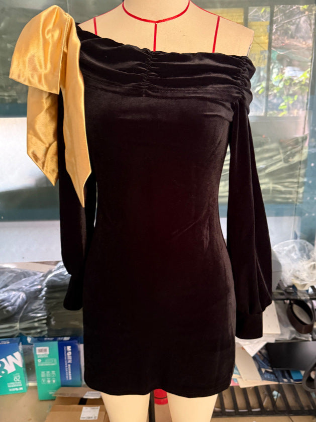 Womens Sexy Bodycon Tube Top With Contrasting Colors And Bow Detail