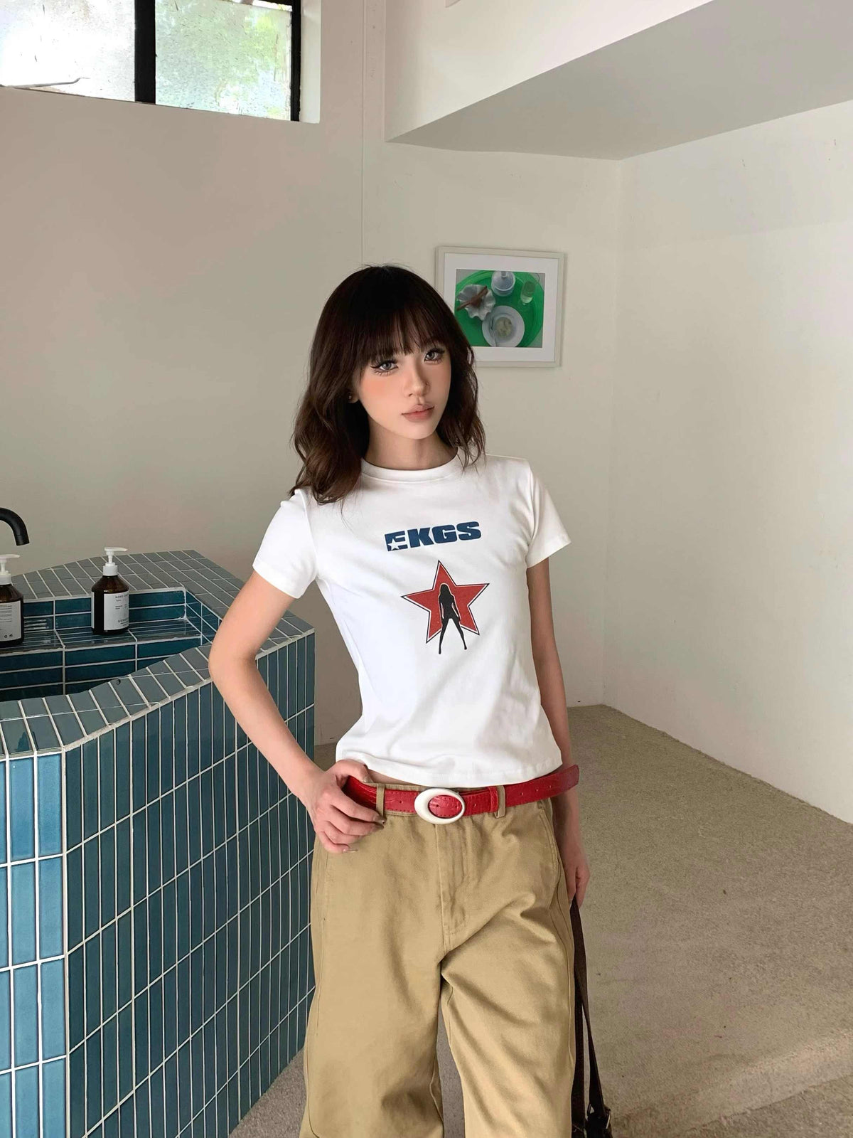 XINGX Printed Short-sleeved T-shirt Women's Short Top