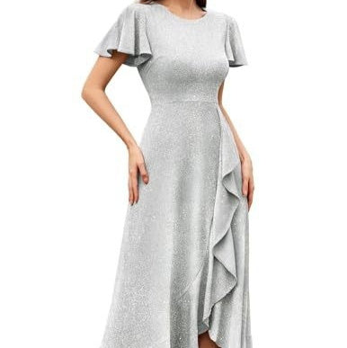 Dress With A High Slit And Sleeves
