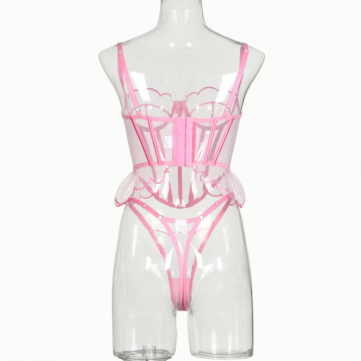 Shaping Sling Wave Mesh Edge Joint Fishbone See-through Sexy Underwear Two-piece