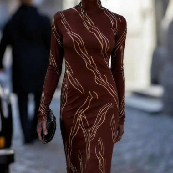 Womens Slim-fit Long-sleeve Dress With A Mock Turtleneck