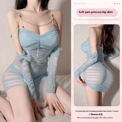 Underwear With Chest Pad Gathered Tight Suspender Skirt