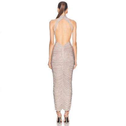 French-style Rhinestone-embellished Strap Backless Dress