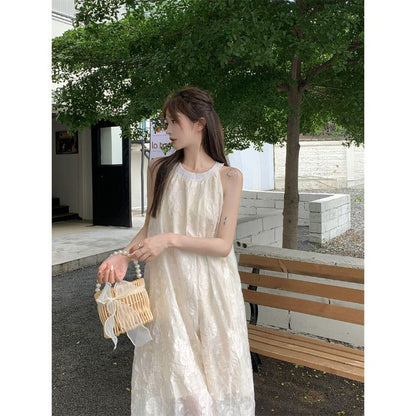 Sleeveless Halterneck Dress With Chiffon Lace Crochet And Off The Shoulder Design