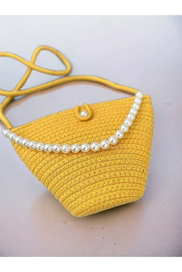 Women Yellow Pearl Design Shoulder Bag