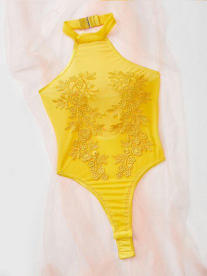Sexy Water Soluble Flower See-through Hot Girl Slim Fit Underwear Jumpsuit