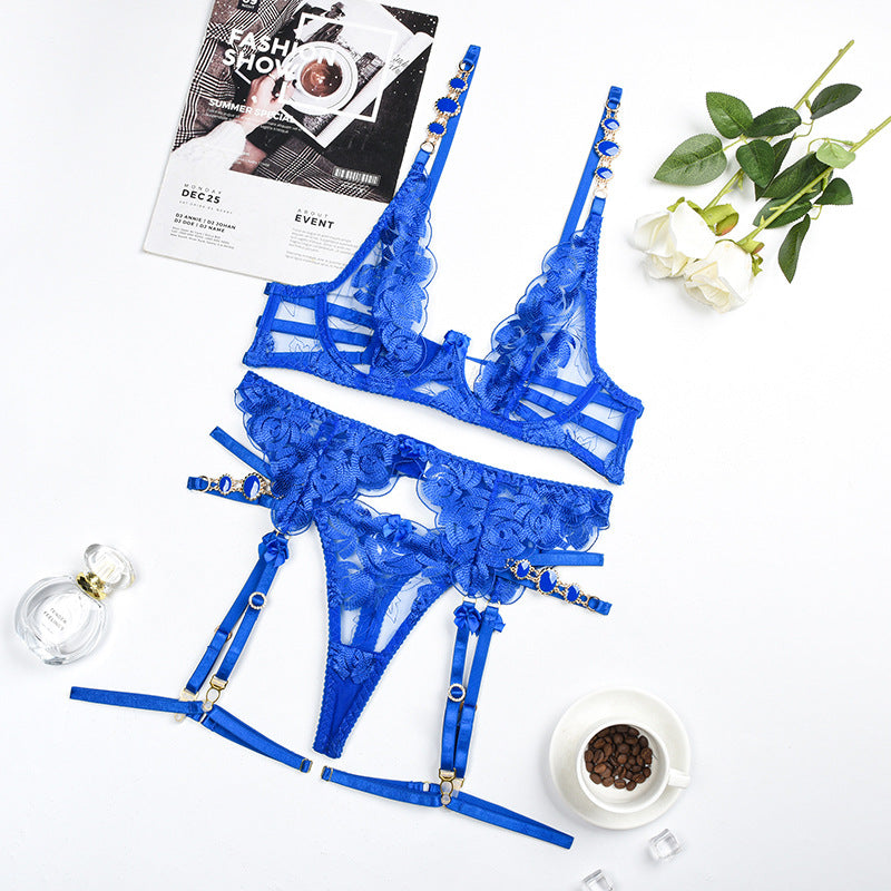 European And American Style Embroidered Bra Vintage Gem Sexy Push-up Underwear