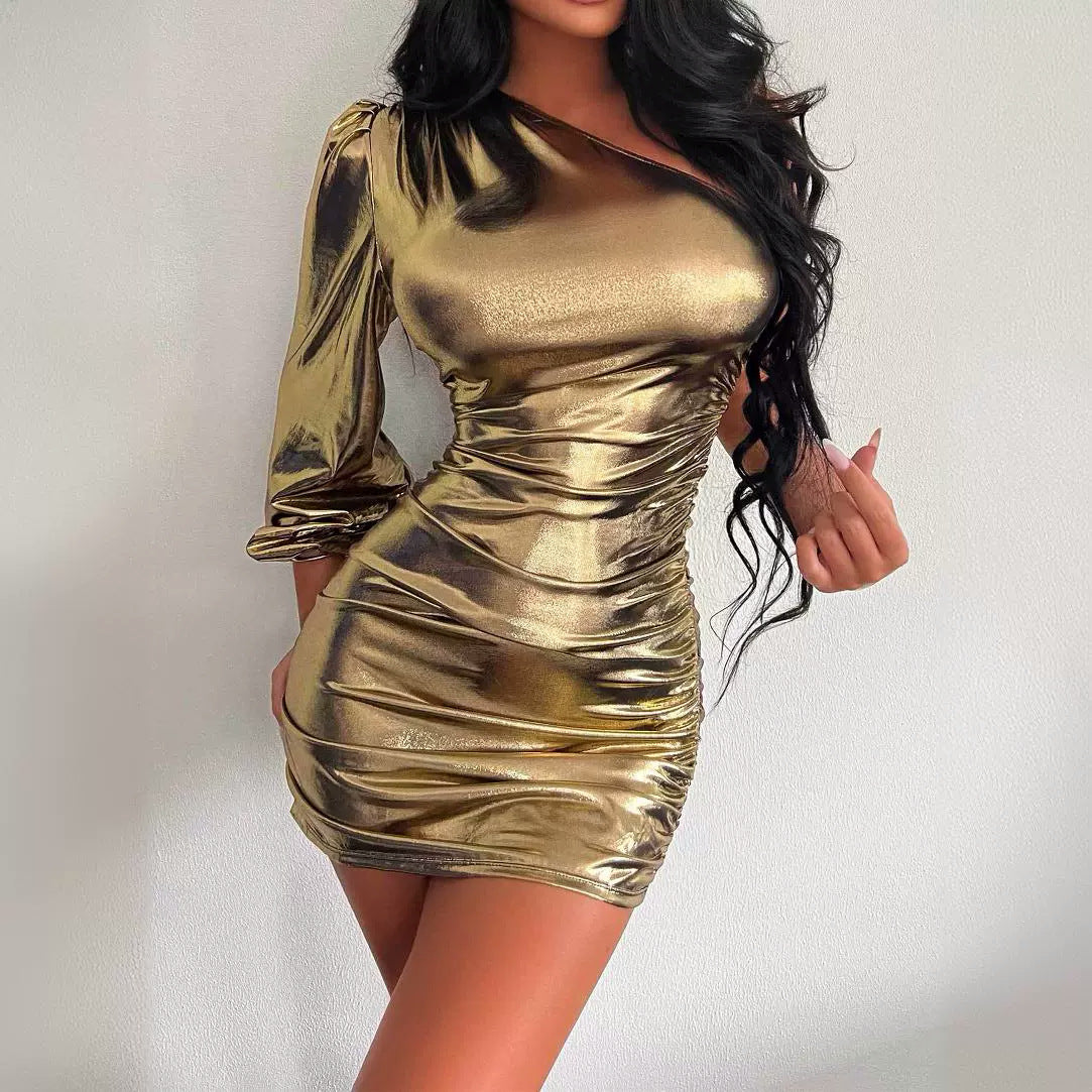 Single Shoulder Long Sleeved Cropped Dress