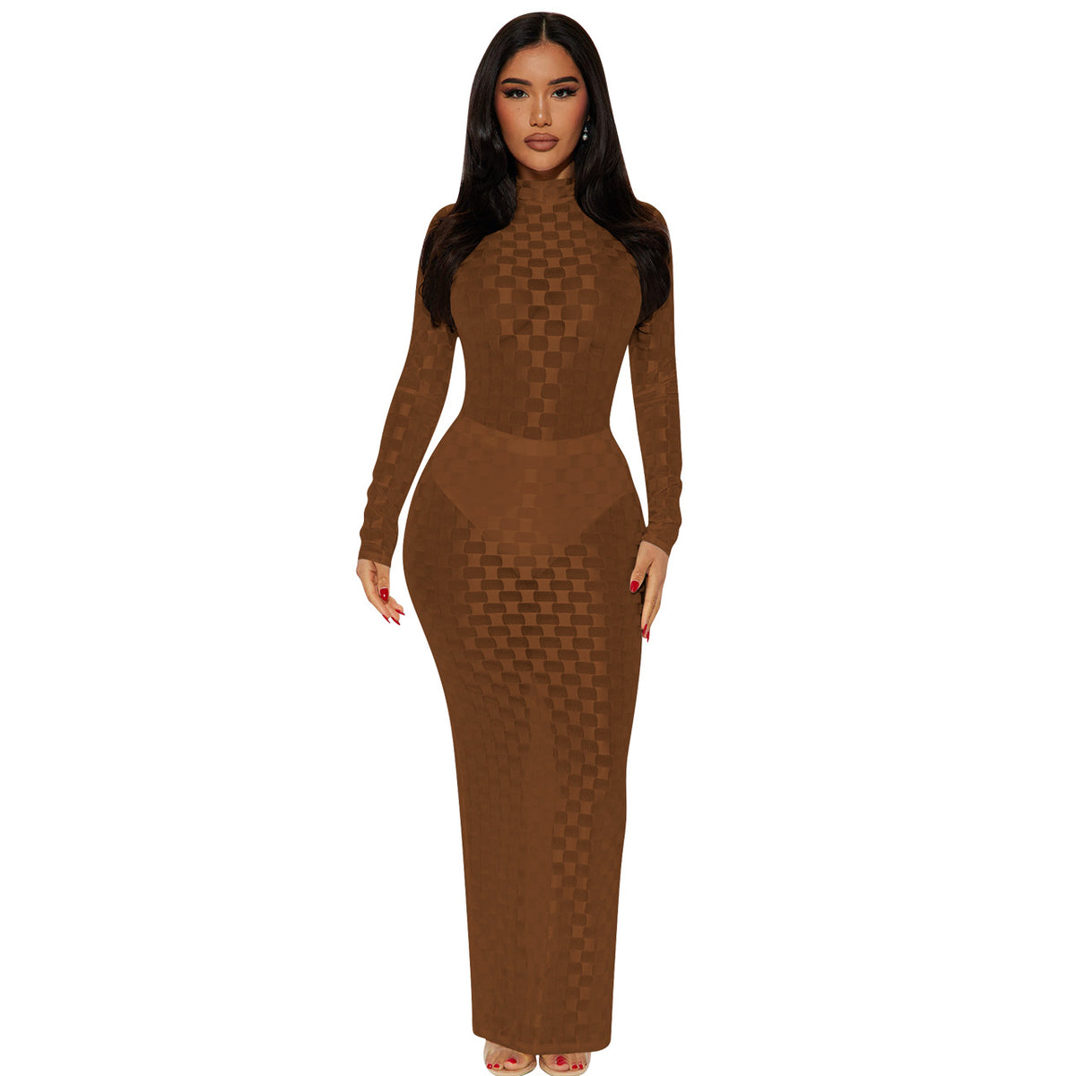 Fashionable Mesh Plaid Dress For Women