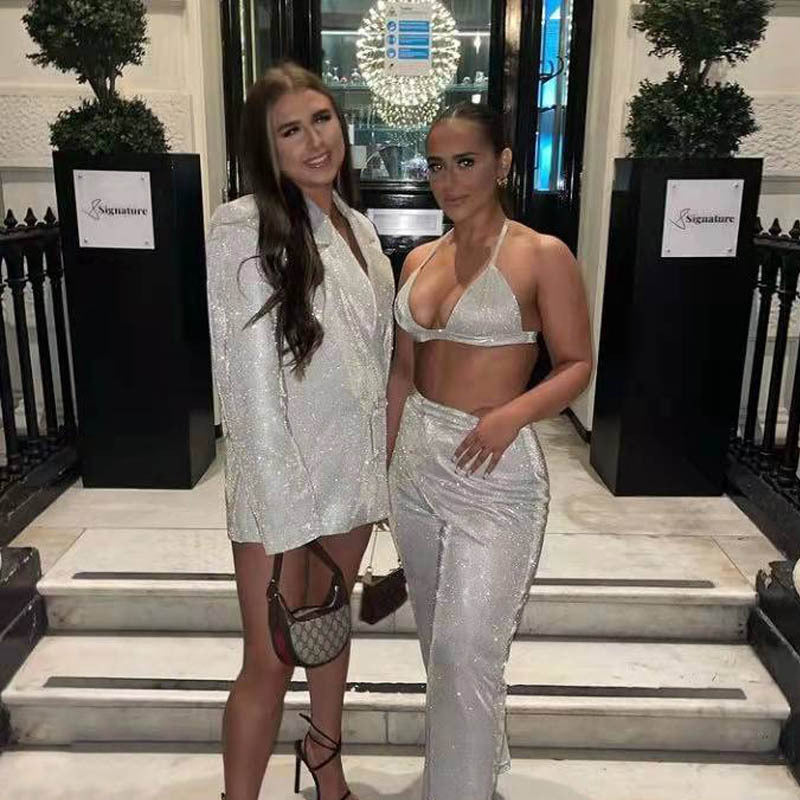 Glitter Suit Jacket Underwear Straight Leg Pants Suit