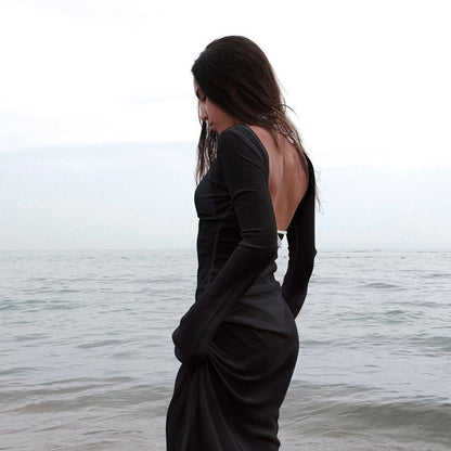 Elegant Floor-length Solid-color Versatile Dress