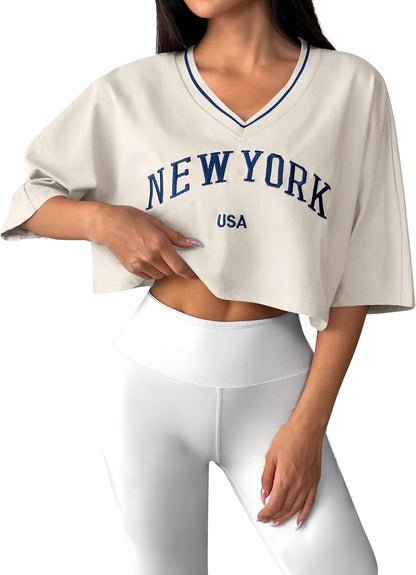 Letter-printed Cropped Base-layer Top For Women