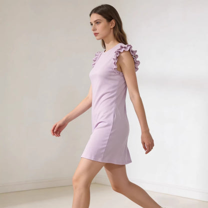 Solid-color Sleeveless Form-fitting Dress With A Crew Neck