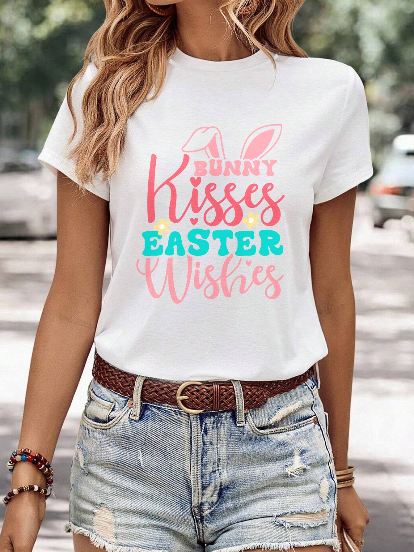 Women's Minimalist Printed Casual Round Neck Short Sleeved Shirt