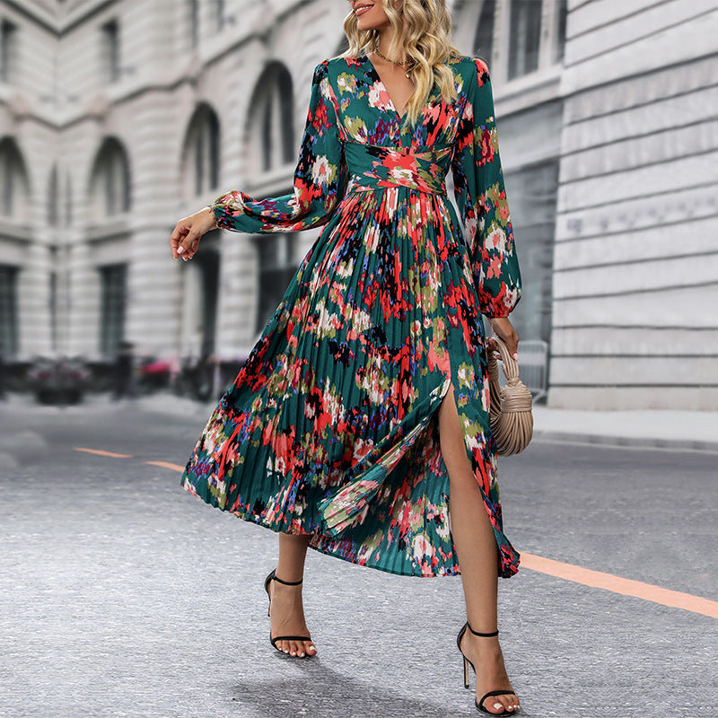 Womens Long-Sleeve Printed Dress In European And American Style