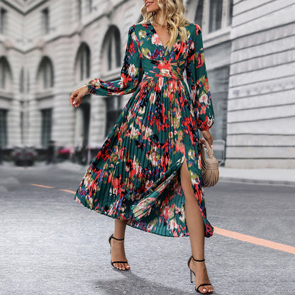 Womens Long-Sleeve Printed Dress In European And American Style