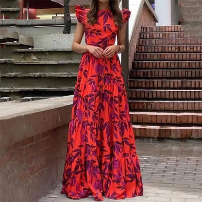 Womens Fashionable Printed Ruffled Flared Skirt