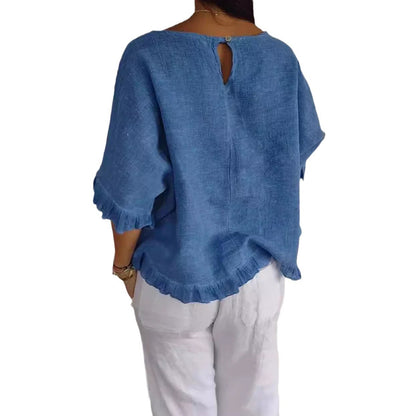 Pure Color Ruffles T-shirt Female Casual Short-sleeved Top