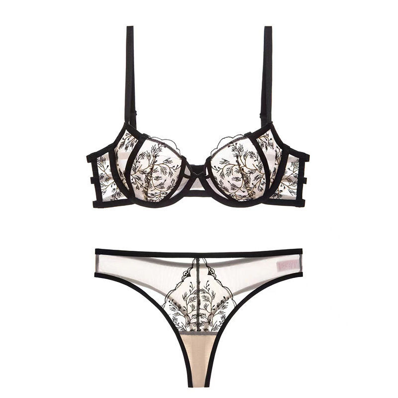 Lace Embroidered Thin Cup Push Up Comfort Bra Underwear Set