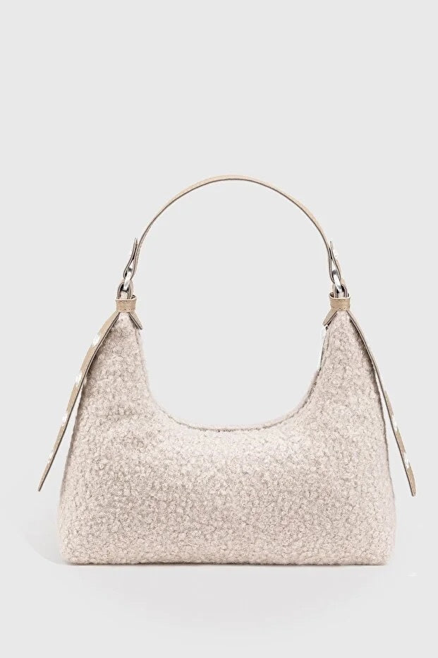 Woven Faux Fur Baguette Shoulder Bag