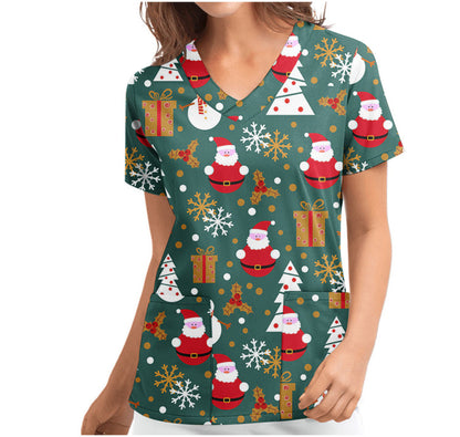 Christmas Women's Short-sleeved V-neck Protective Clothing Nursing Gown Top