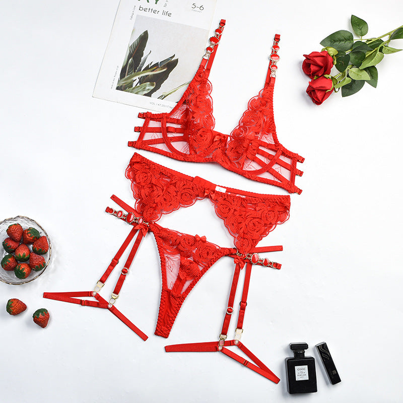 European And American Style Embroidered Bra Vintage Gem Sexy Push-up Underwear