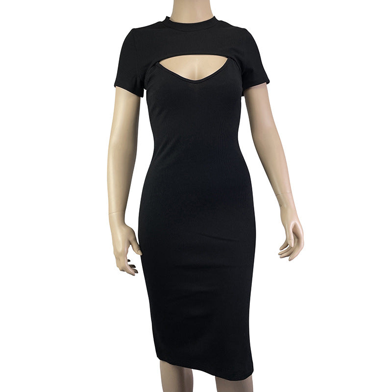 Womens Elegant Commuter Ribbed Slip Dress With Slit And Round Neck