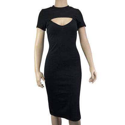 Womens Elegant Commuter Ribbed Slip Dress With Slit And Round Neck