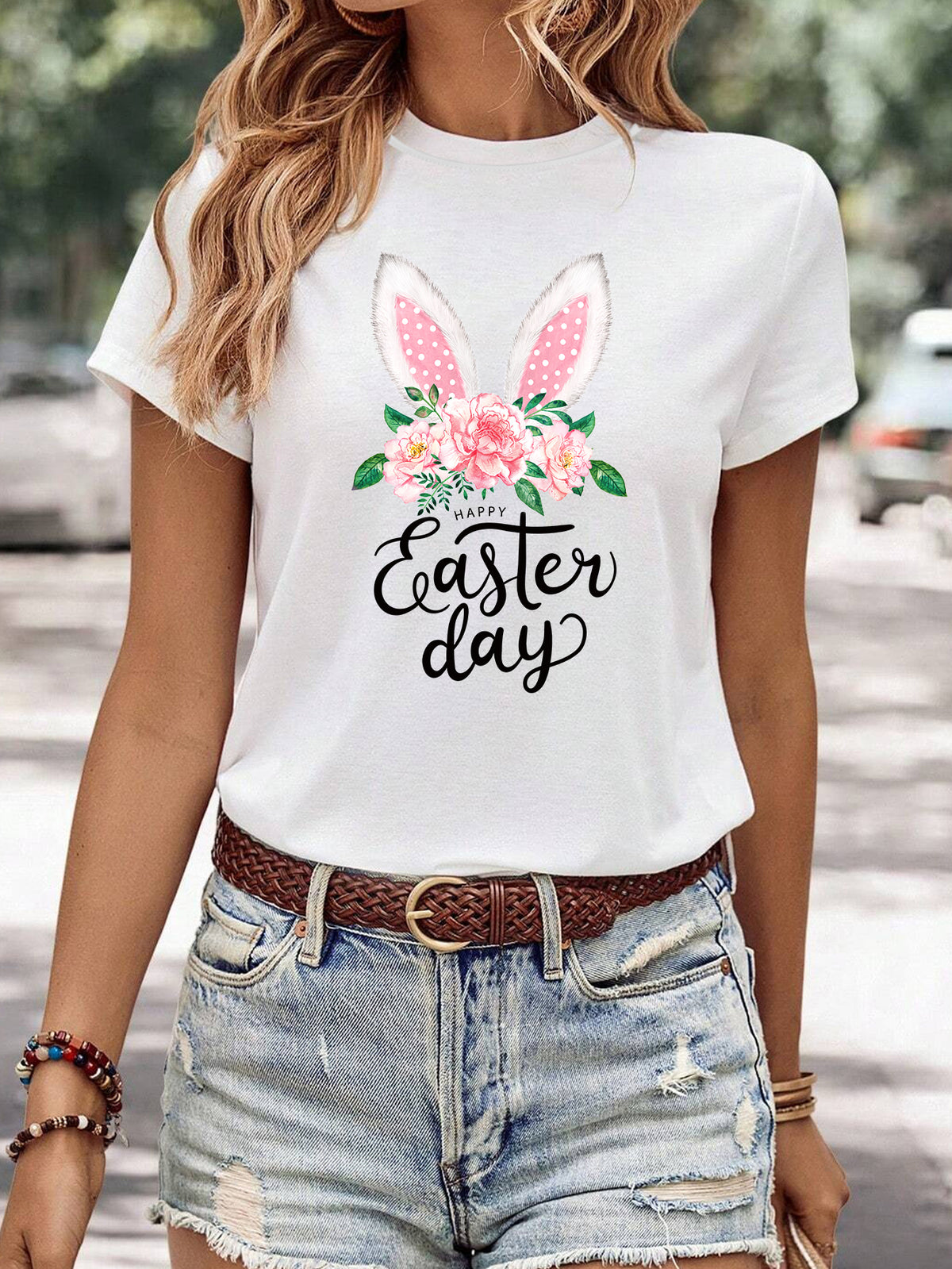Women's Minimalist Printed Casual Round Neck Short Sleeved Shirt