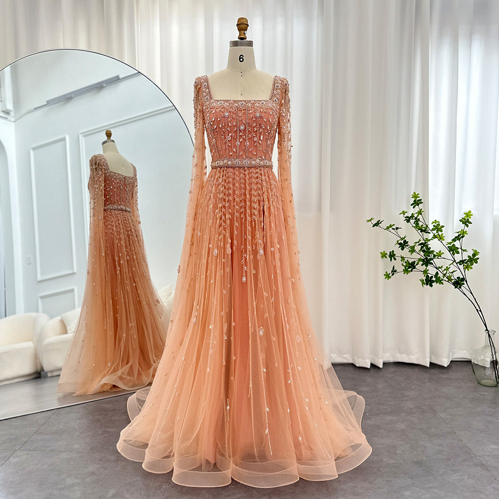 Womens Sparkly Long-Sleeve Zipper Evening Dress